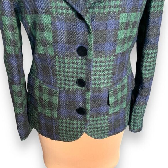 Vintage J. McLaughlin Blazer Jacket Hourglass Patchwork Green Plaid Velvet 10 - Picture 3 of 9